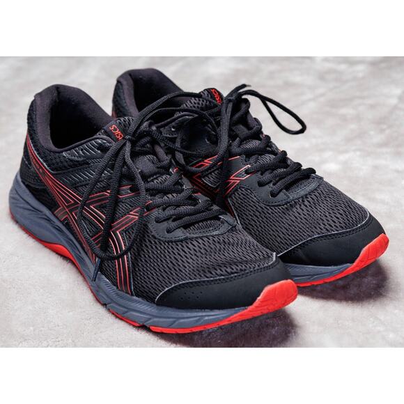 ASICS Gel Contend 6 Black Red Running Shoes Sneakers Mens Size 11.5 - Picture 1 of 16